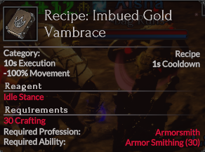 Recipe: Imbued Gold Vambrace - Drifter's Wiki